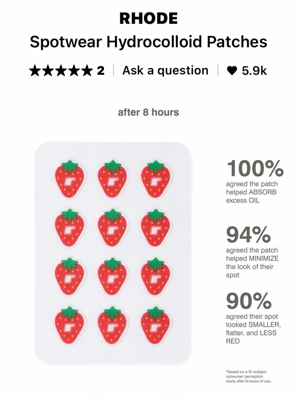 Rhode Spotwear Hydrocolloid Patches STRAWBERRY acne spot stickers